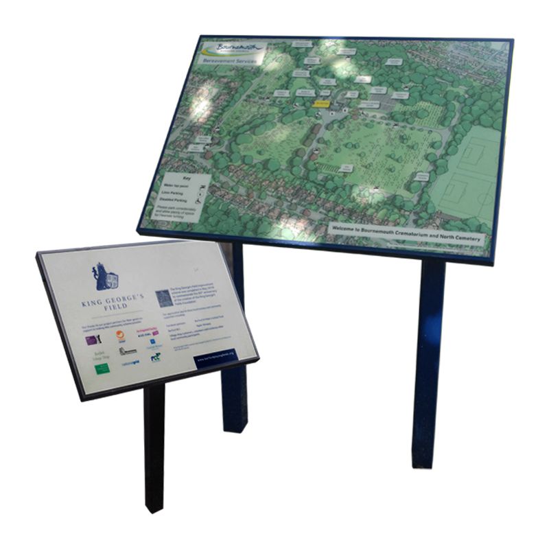 Information panels constructed in steel and g.r.p.