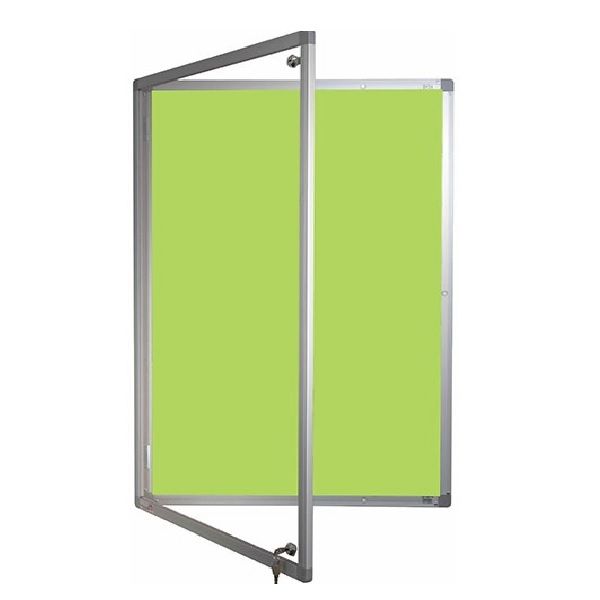 tamperproof-fiesta single door GB 2 Single Door Tamperproof Noticeboards Fiesta Fabric Festival Green